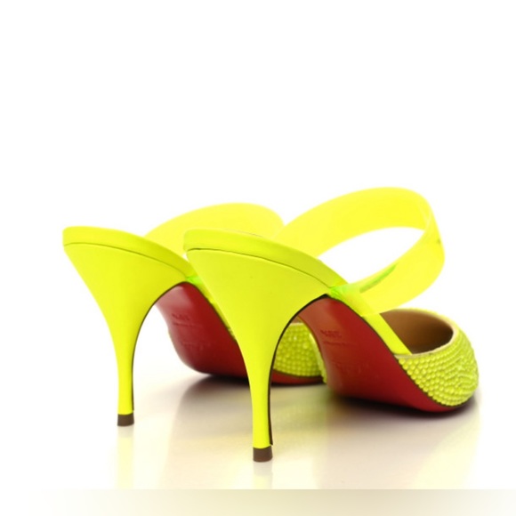 CHRISTIAN LOUBOUTIN Leather PVC Strass Choc 80 Pumps 38.5 Fluo Matt - Picture 3 of 6